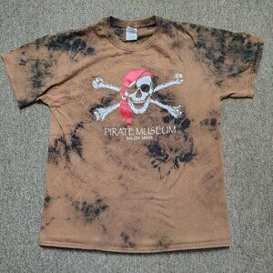 PIRATE MUSEUM T-Shirt Men L Black Bleach Dyed Skull Crossbones Graphic Salem MA